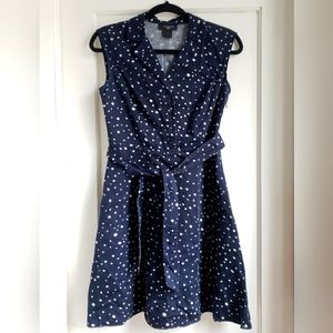 Navy Blue Polka Dot Dress, Splatter Pattern Design, A Line Ann Taylor Dress